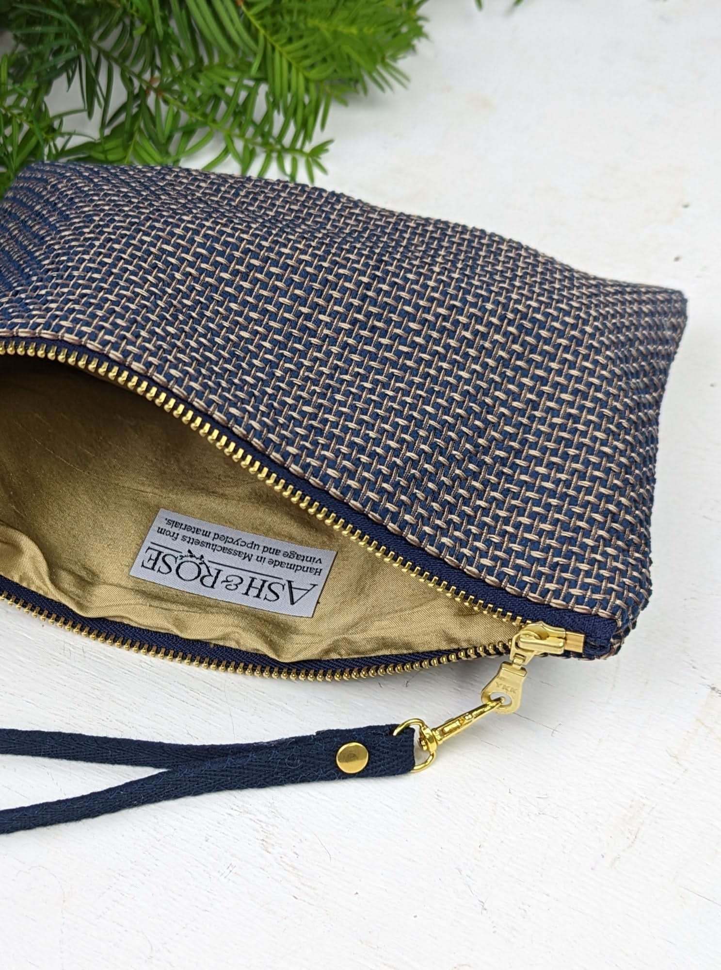 Ash &amp; Rose bag Golden Navy Tweed Purse