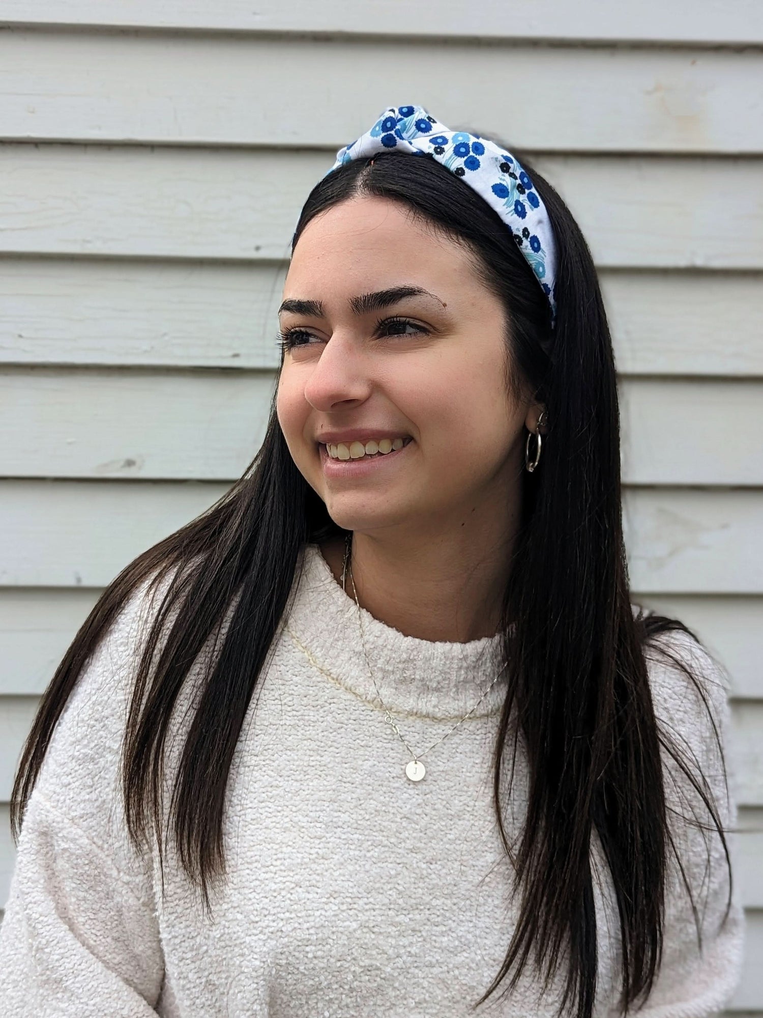 Top Knot Printed Headband - Blue Wildflowers - My American Goods