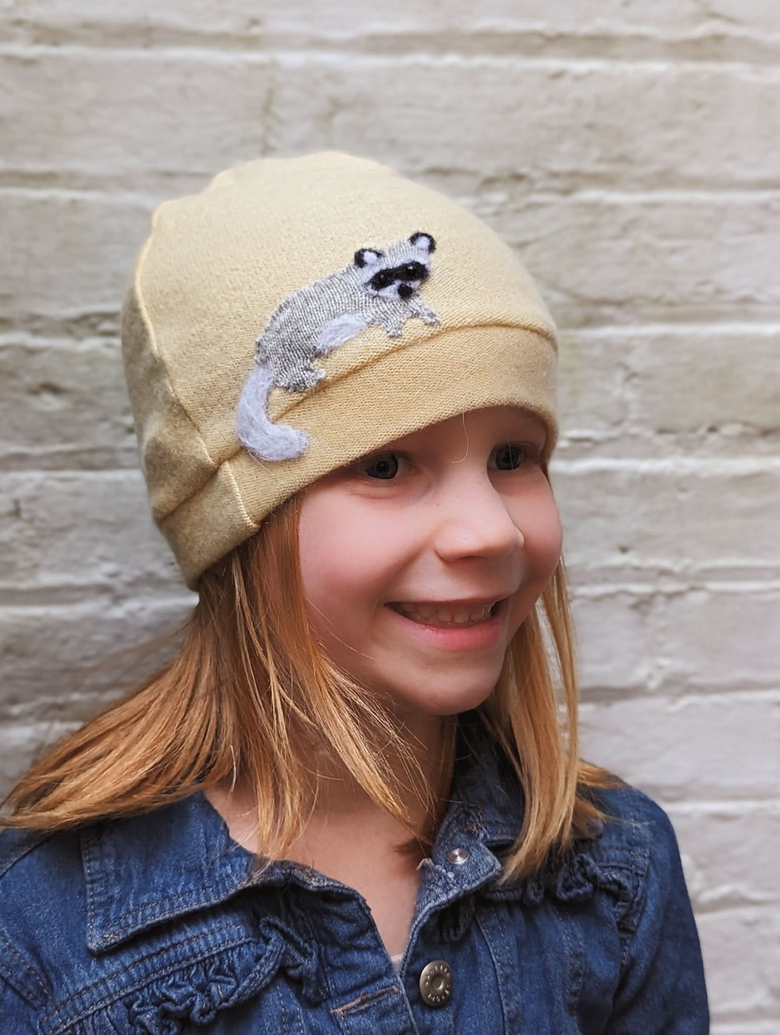 Ash &amp; Rose hat Yellow Raccoon Cashmere Hat - Child
