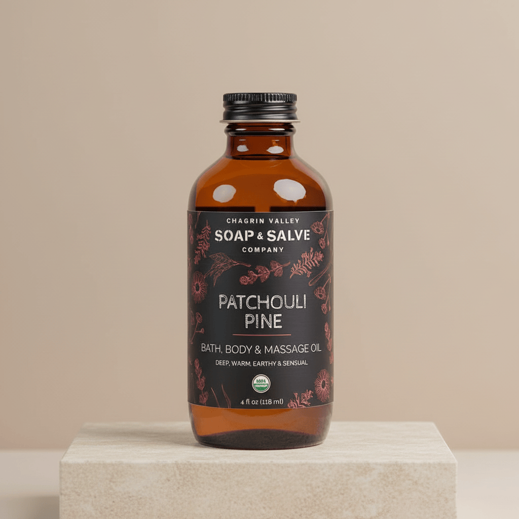 Chagrin Valley Soap &amp; Salve Body Oil 4 fl oz Glass Bottle Bath &amp; Body Oil: Patchouli Pine