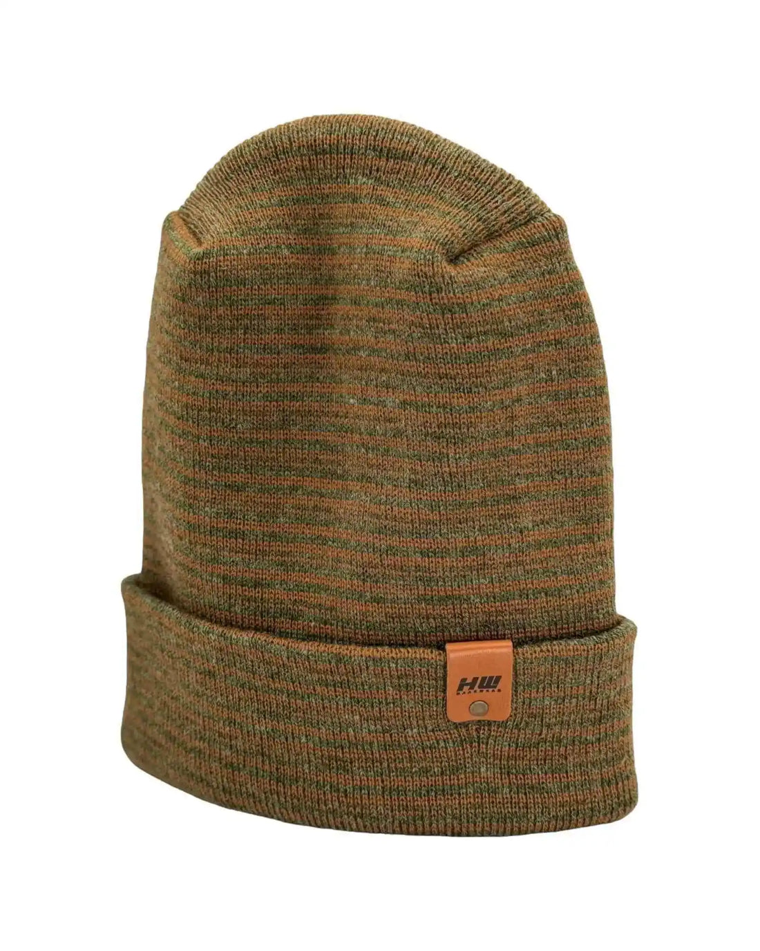Patented H Stitch Contrast Cuffed Beanie, Brown and Green
