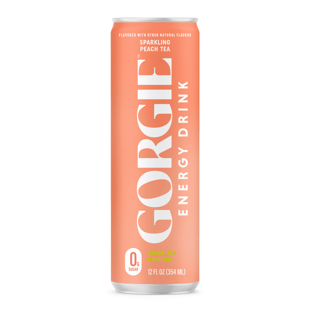 Gorgie energy drink can on a green background