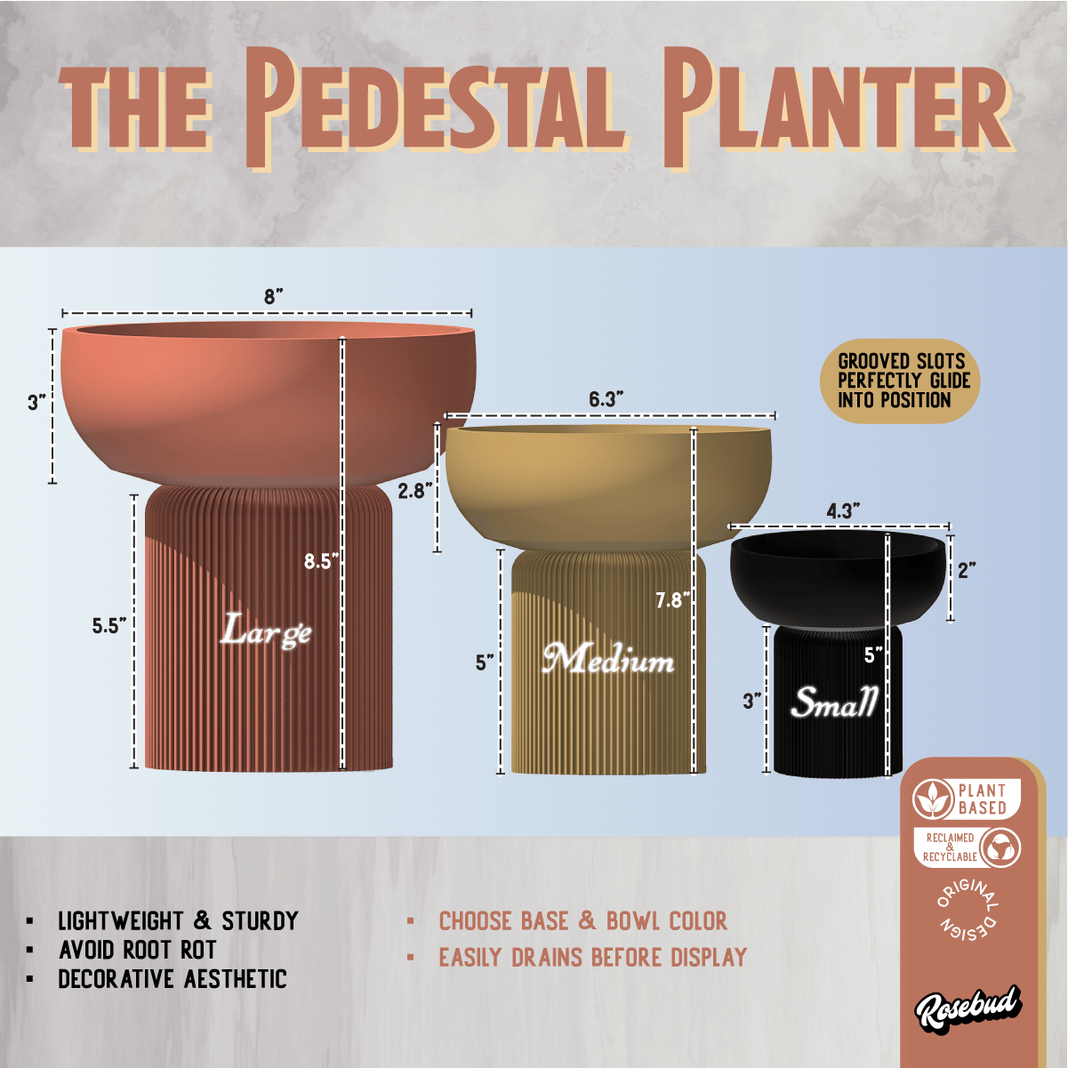 Rosebud HomeGoods plant pot Modern Pedestal Plant Pot, Two-Piece