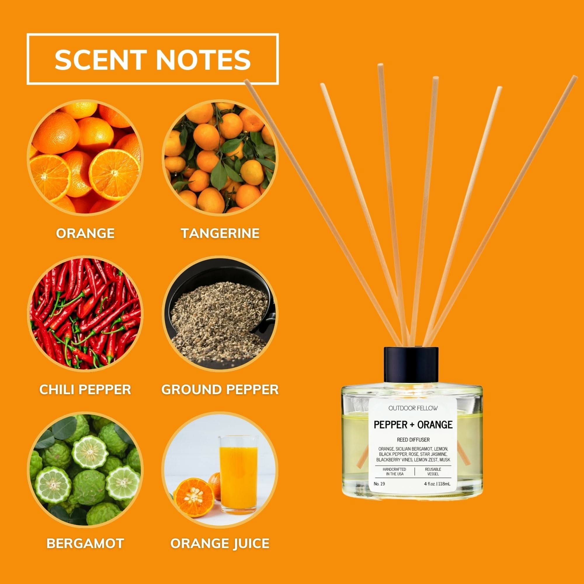 Outdoor Fellow Reed Diffuser Pepper and Orange Reed Diffuser