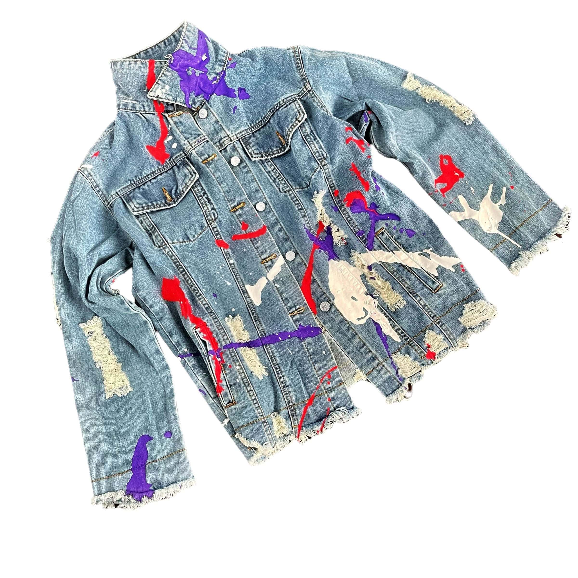 Wren + Glory JACKETS Women’s Oversized Denim Jacket – Hand-Painted Splatter Design – Wren + Glory – Made in USA