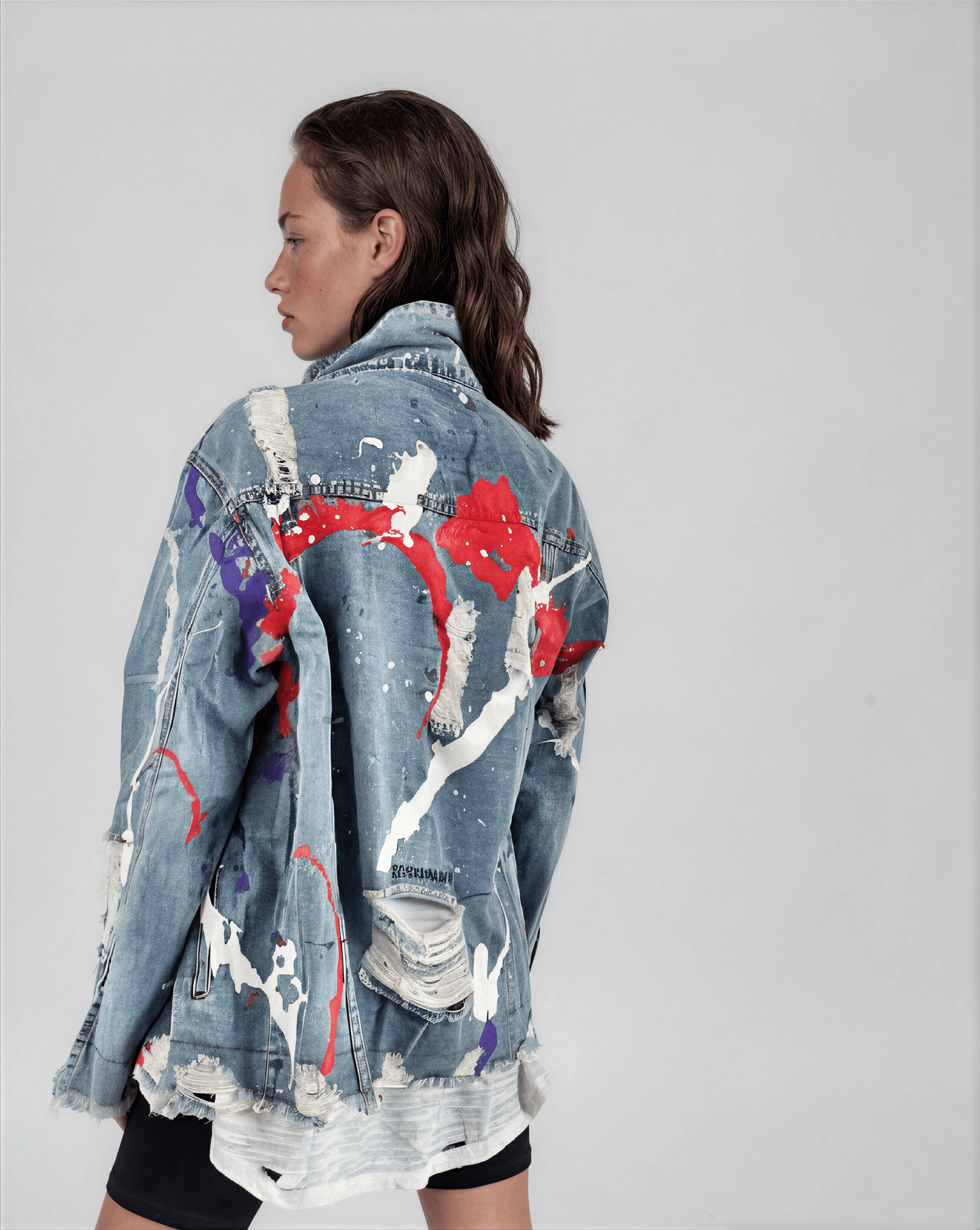 Wren + Glory JACKETS Women’s Oversized Denim Jacket – Hand-Painted Splatter Design – Wren + Glory – Made in USA