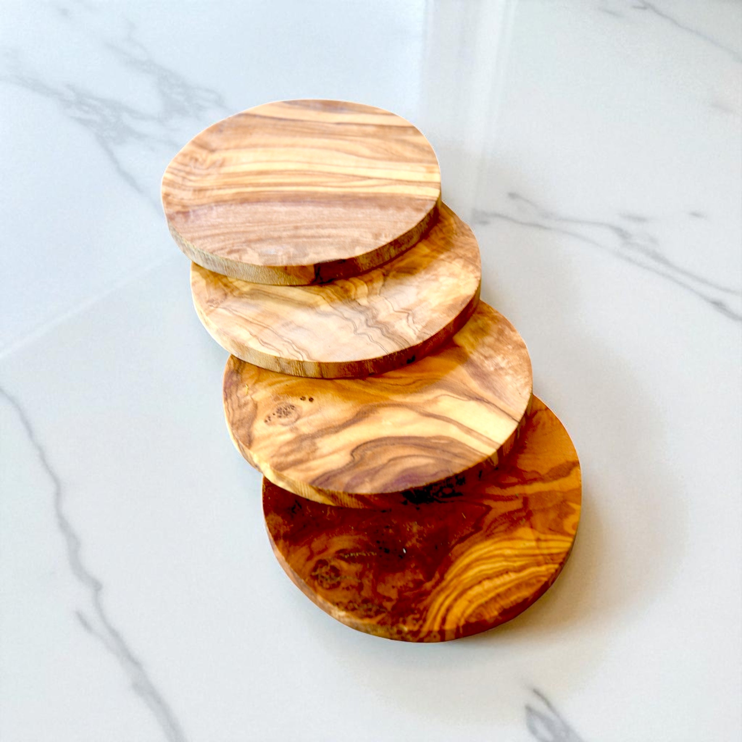 Round Rustic Olive Wood Coasters - My American Goods