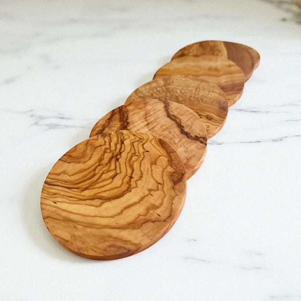 Round Rustic Olive Wood Coasters - My American Goods