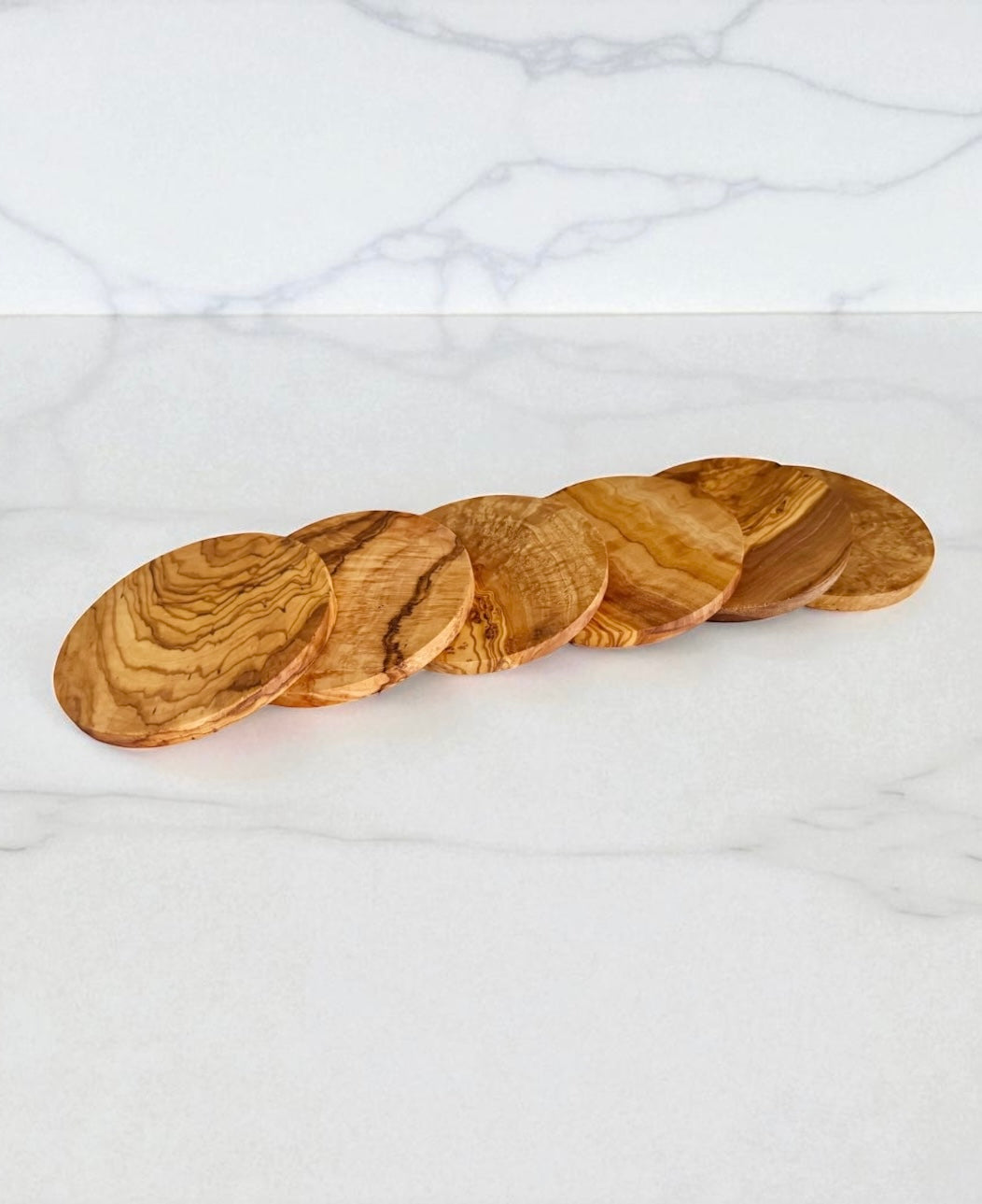 Round Rustic Olive Wood Coasters - My American Goods