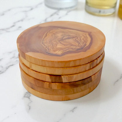 Round Rustic Olive Wood Coasters - My American Goods