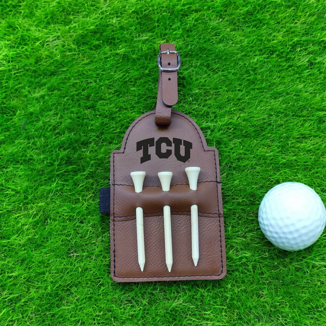 Texas Christian Univerisity Leather Golf Tee Holder