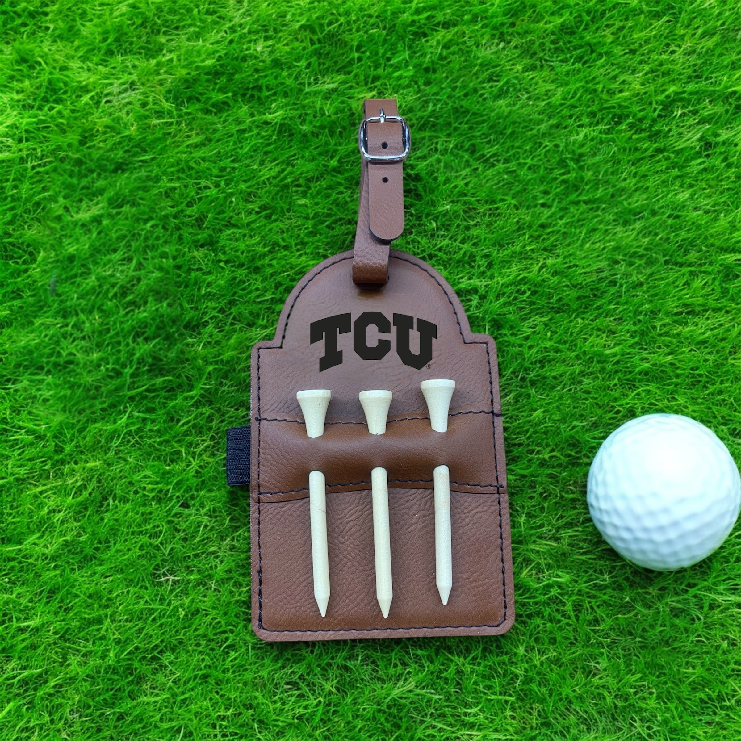 Texas Christian Univerisity Leather Golf Tee Holder