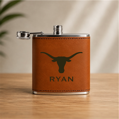 Texas Longhorns Leather Flask