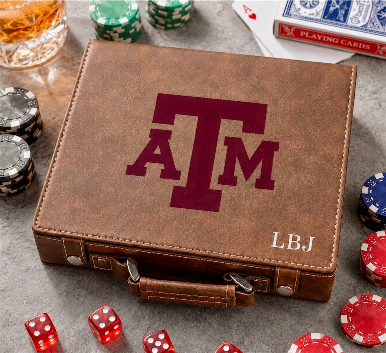 Officially Licensed Texas A&amp;M University 100 Chip Leather Poker Set