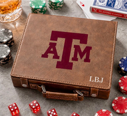Officially Licensed Texas A&amp;M University 100 Chip Leather Poker Set