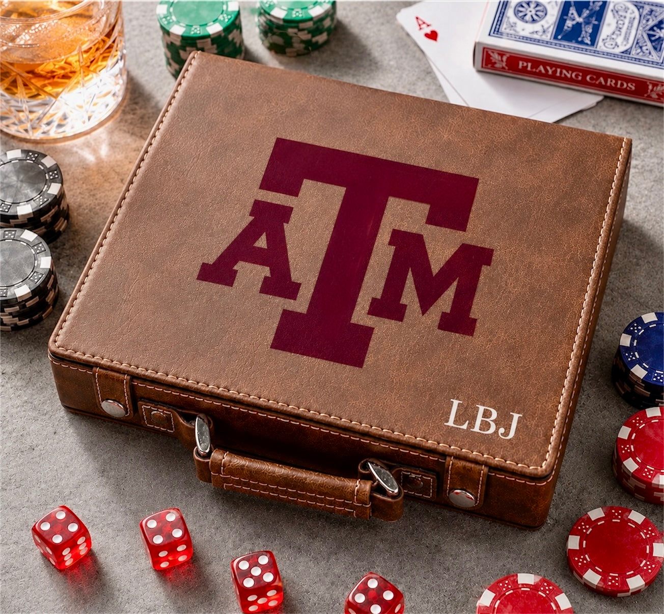 Officially Licensed Texas A&amp;M University 100 Chip Leather Poker Set