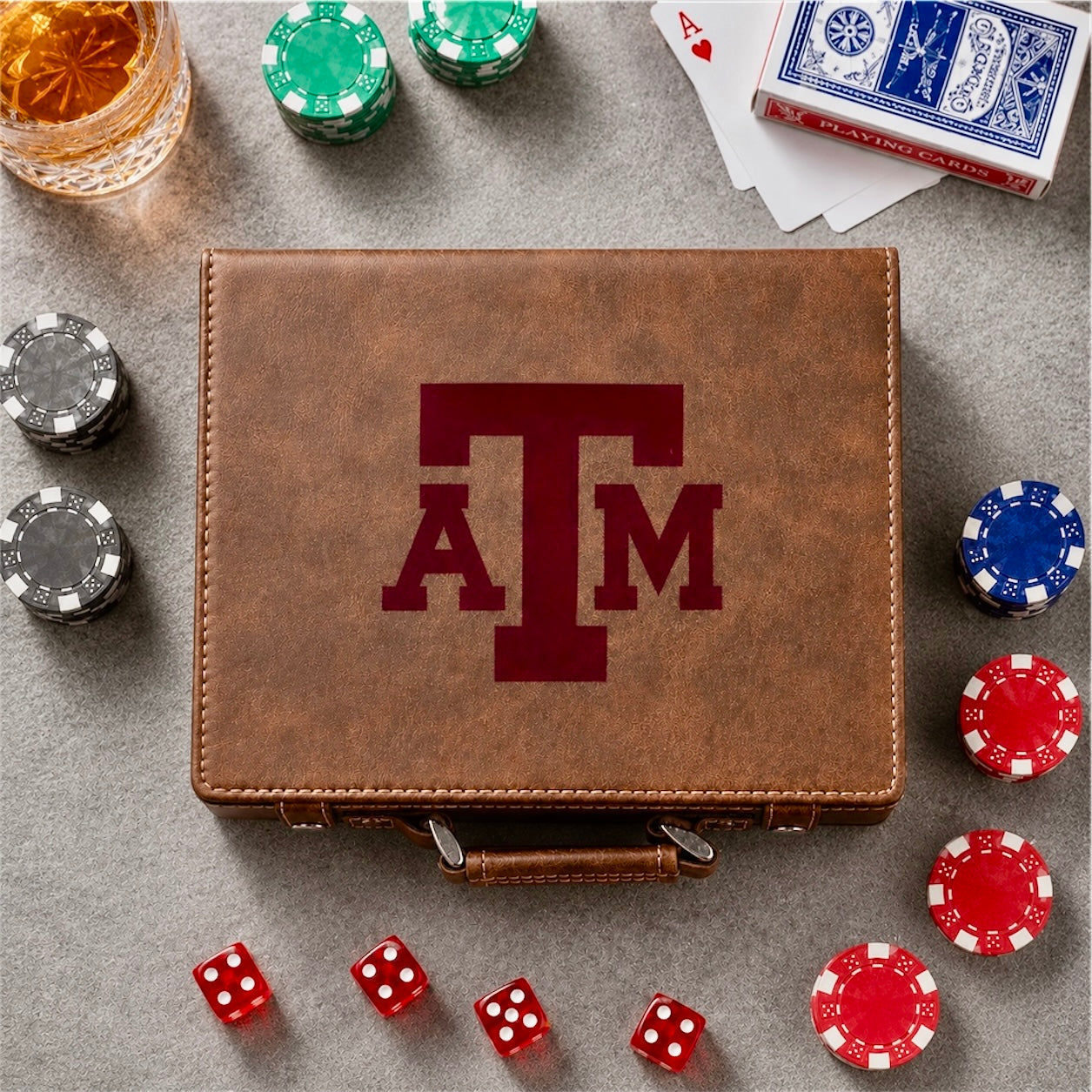 Officially Licensed Texas A&amp;M University 100 Chip Leather Poker Set