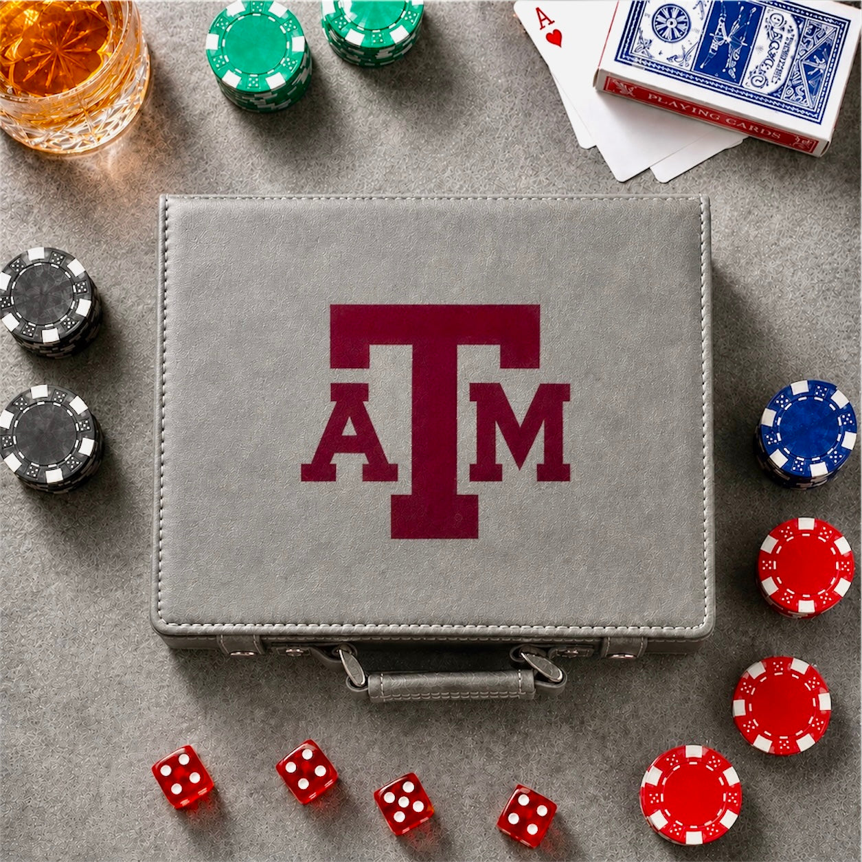 Officially Licensed Texas A&amp;M University 100 Chip Leather Poker Set