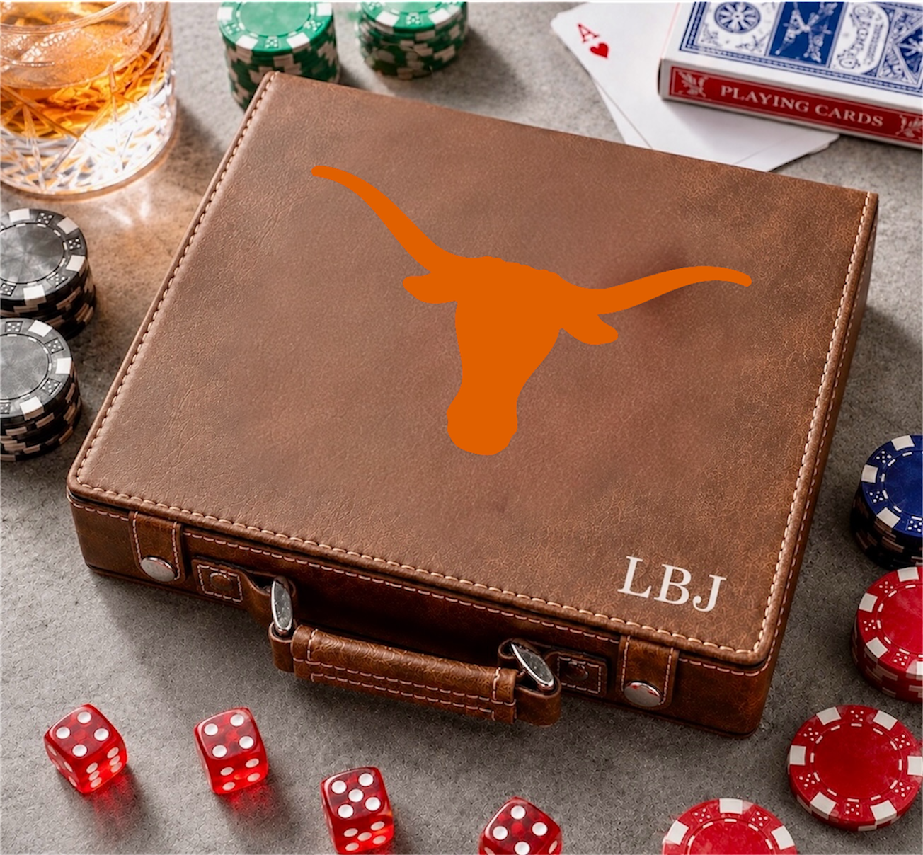Texas Longhorn Color Printed 100 Chip Poker Set