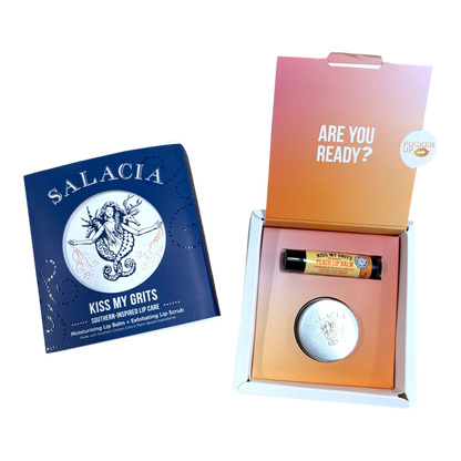 Peach Flavored Kiss My Grits Lip Balm and Exfoliating Lip Scrub Duo