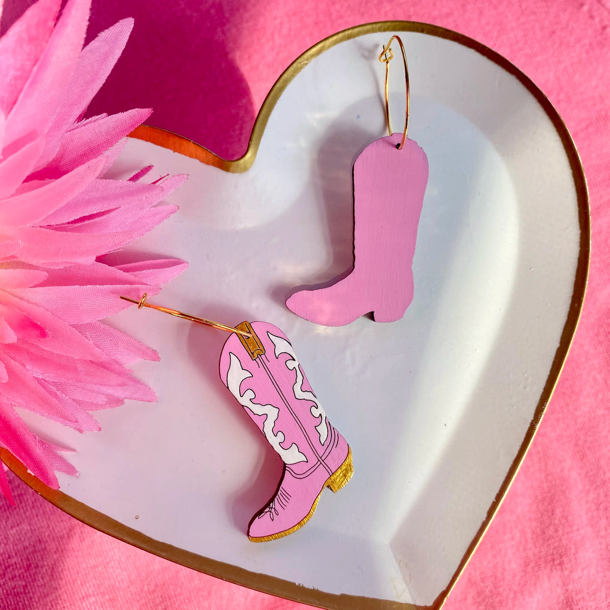 Pink Cowgirl Boot Hoop Earrings