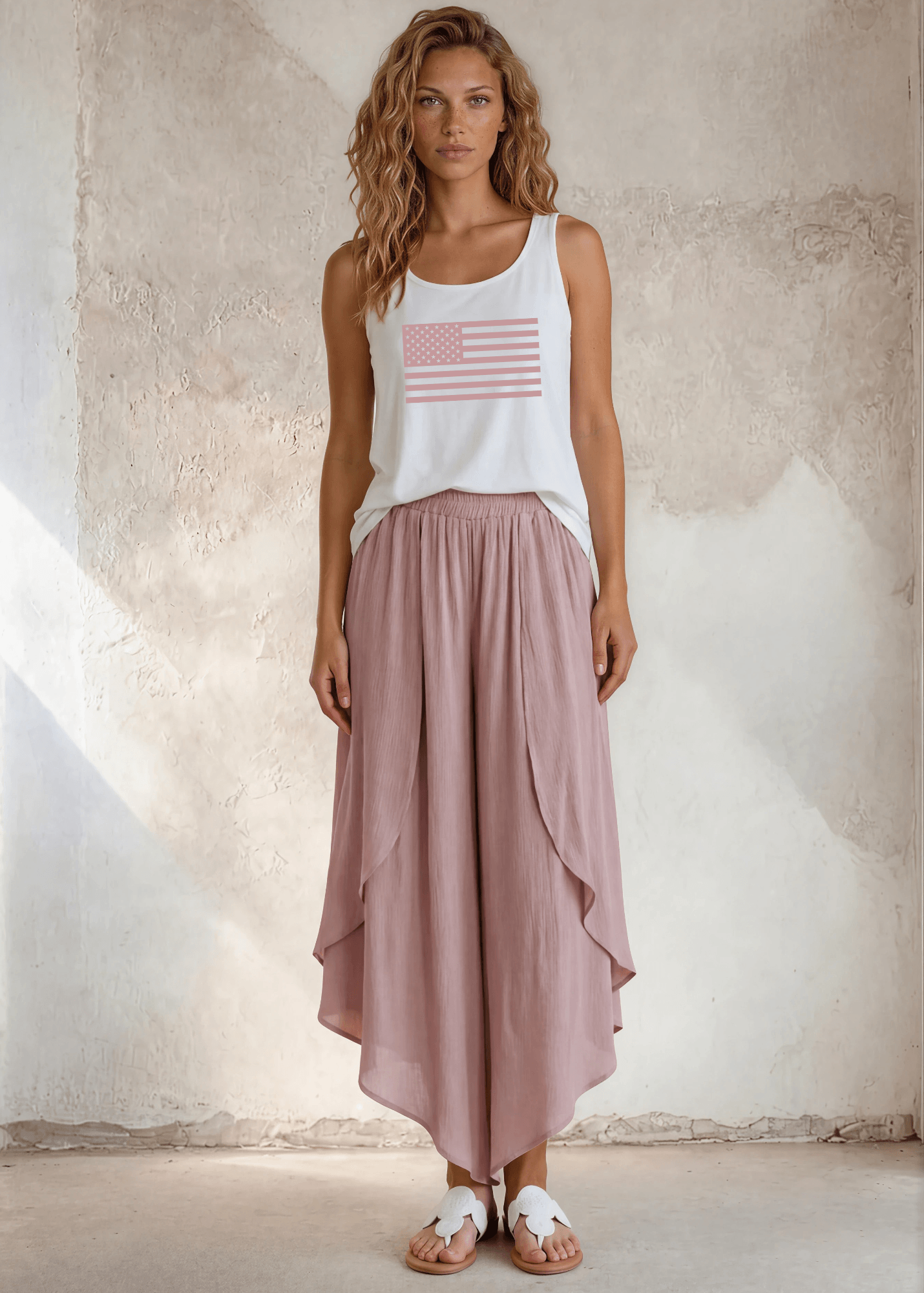 Crazy Cozy Cool Sleeveless Tops and Tanks Patriotic Pink USA Flag Cotton Tank Made in USA