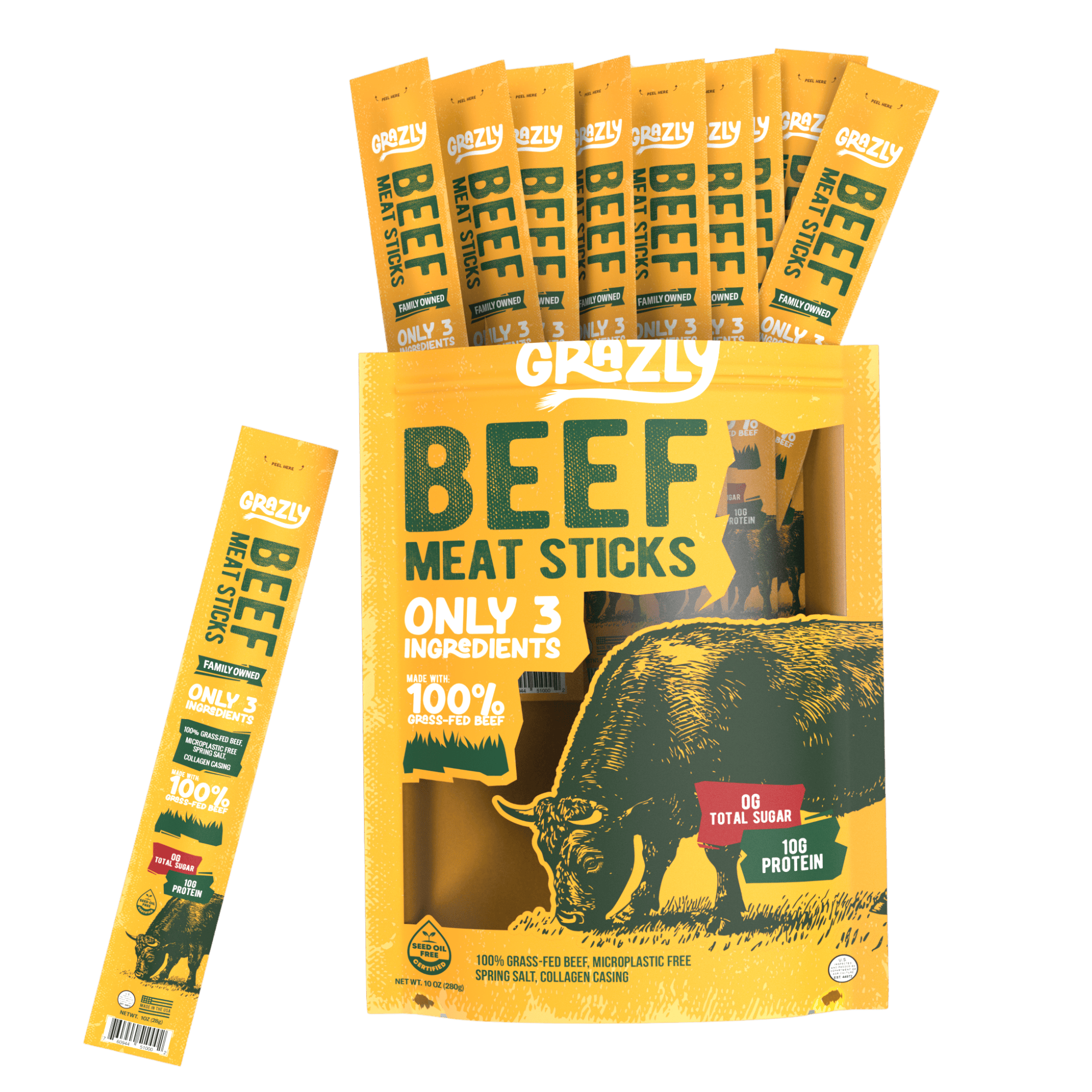 Plain Beef Meat Sticks - 100% Grass-Fed &amp; Finished