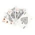 Black and white playing cards with red accents on a white background