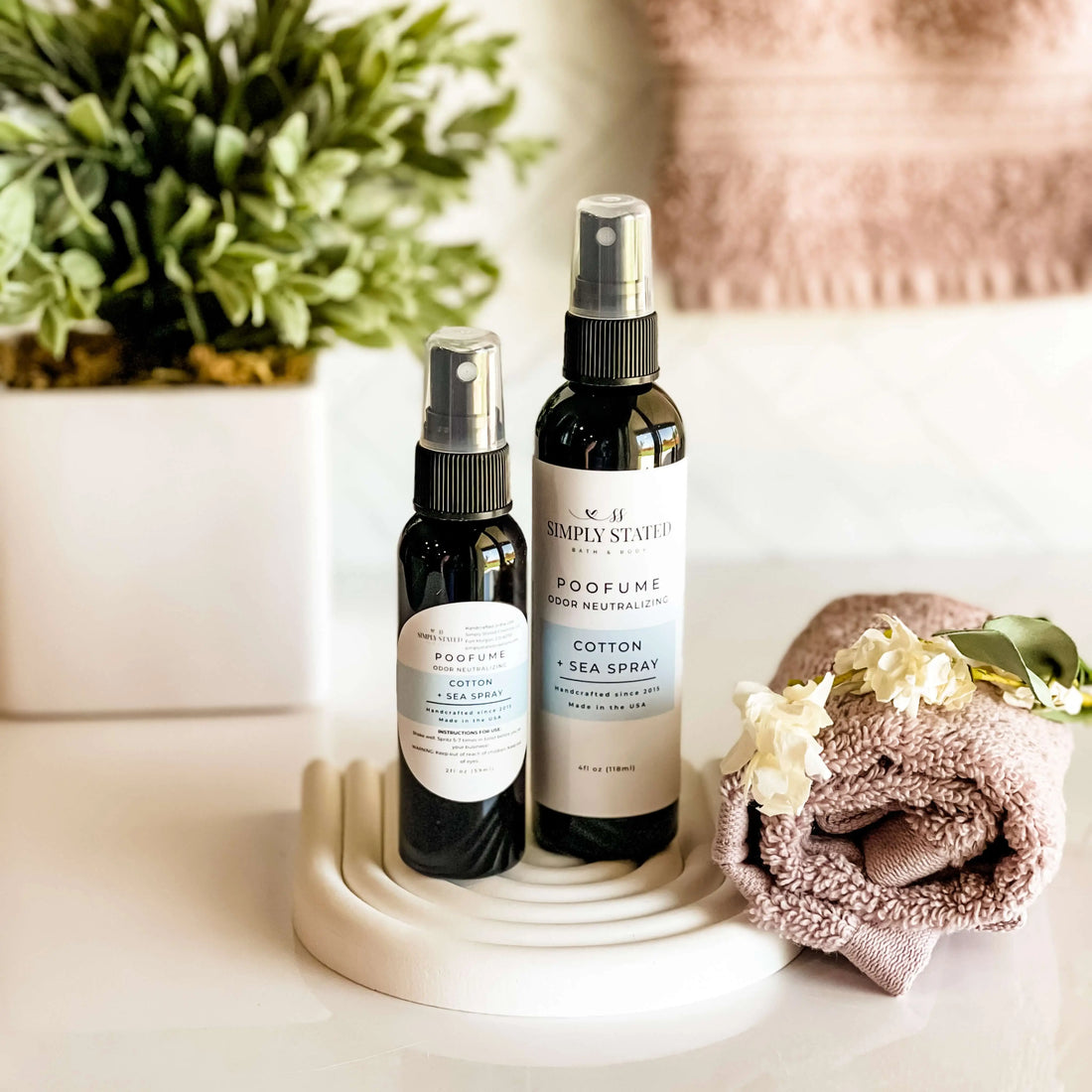 Simply Stated Creations Air Fresheners Cotton + Sea Spray Poofume | Bathroom Odor Neutralizing Spray