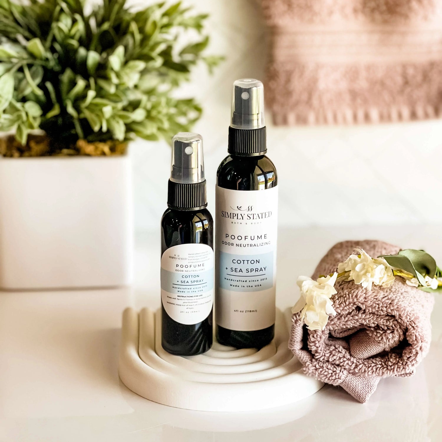 Simply Stated Creations Air Fresheners Cotton + Sea Spray Poofume | Bathroom Odor Neutralizing Spray