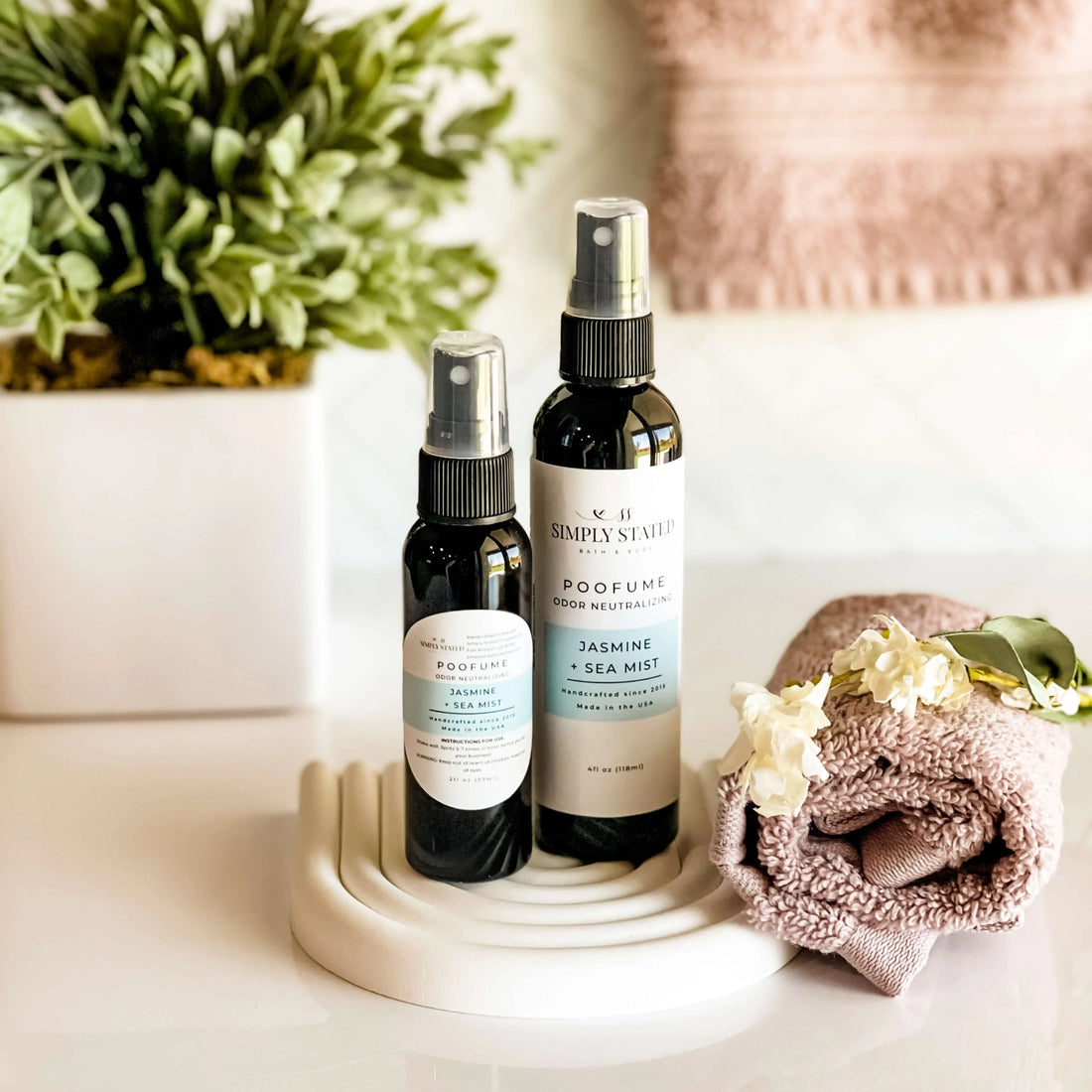 Simply Stated Creations Air Fresheners Jasmine + Sea Mist Poofume | Bathroom Odor Neutralizing Spray