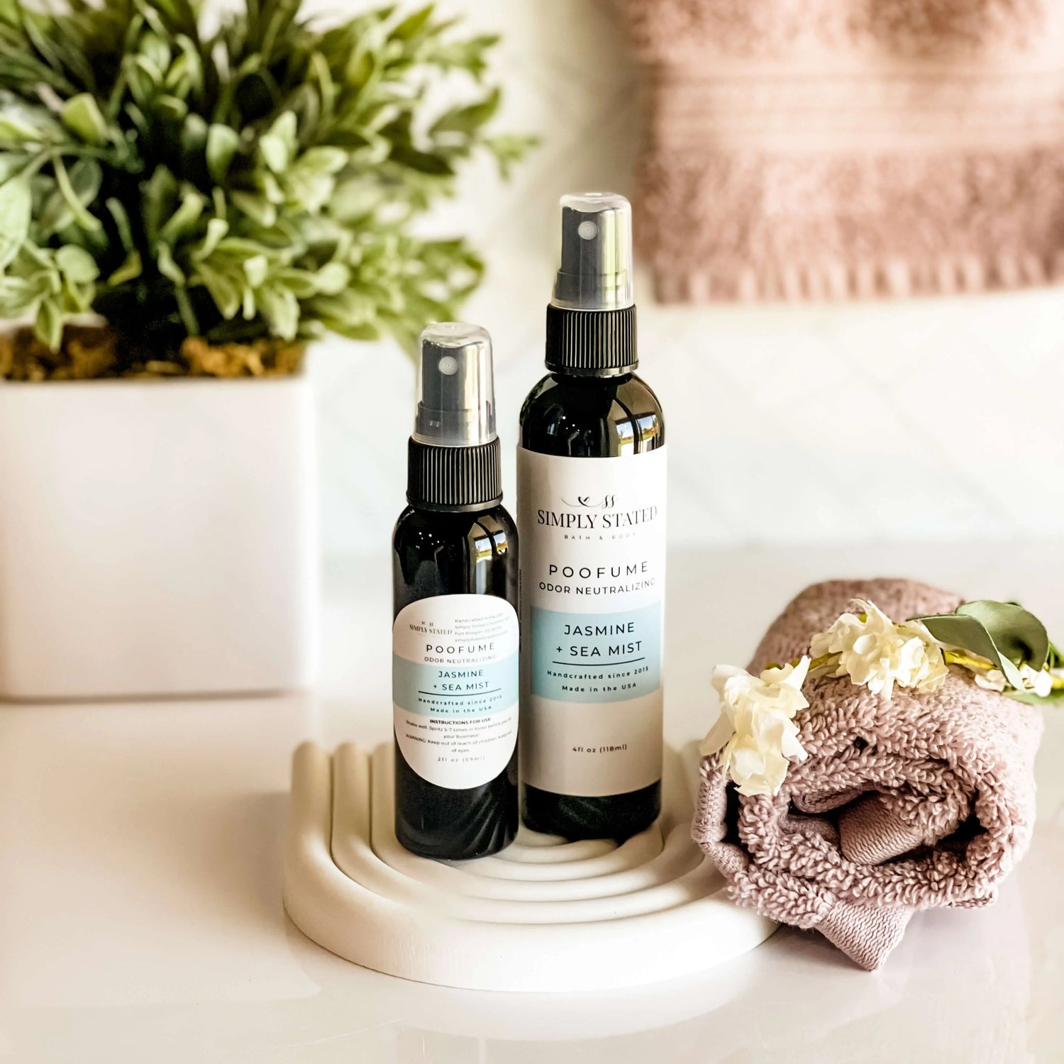 Simply Stated Creations Air Fresheners Jasmine + Sea Mist Poofume | Bathroom Odor Neutralizing Spray
