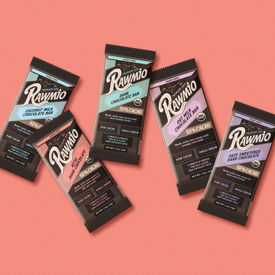 Rawmio Premium Bar Variety Pack of 5, 1 of each, 1.76oz