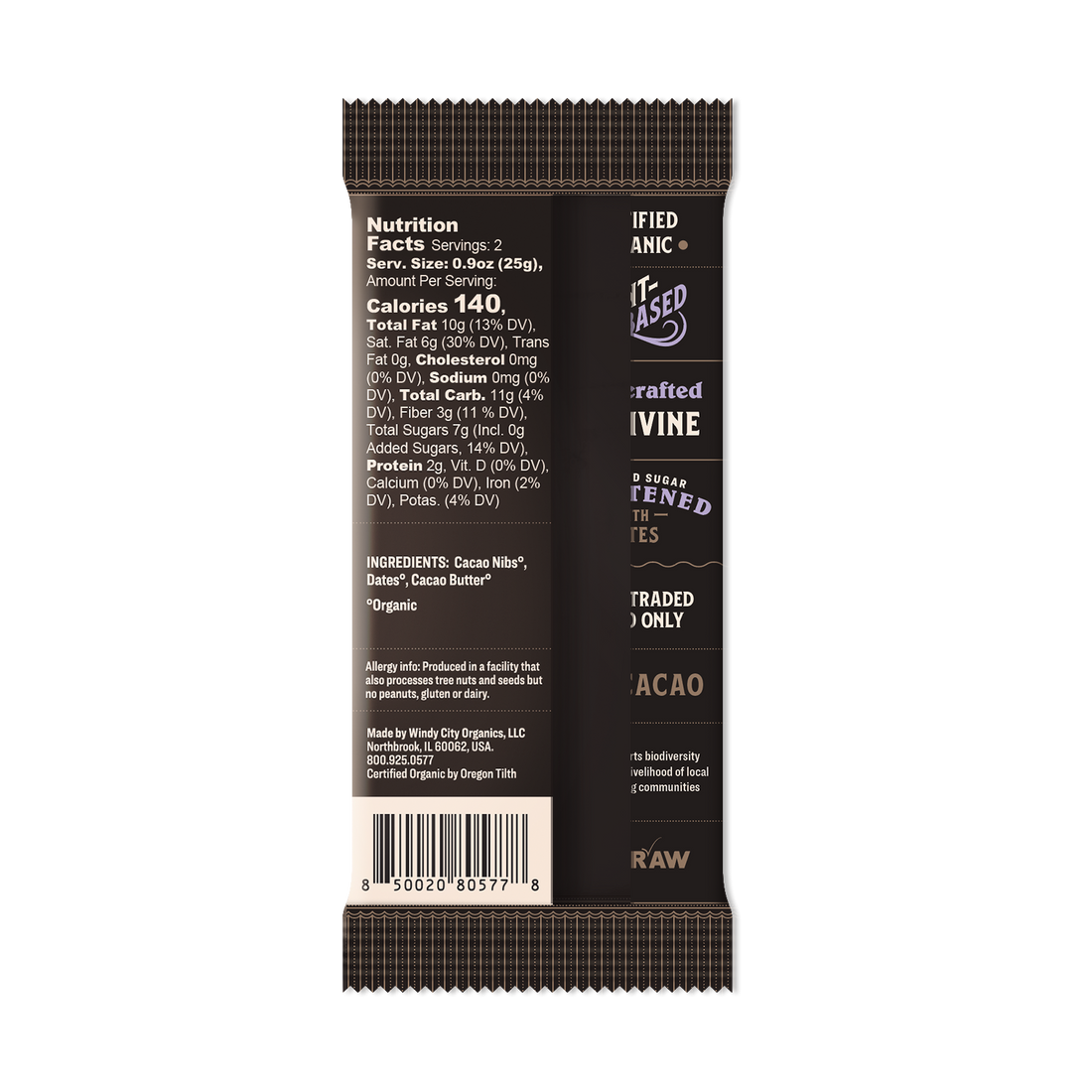 Premium Date Sweetened Dark Chocolate Bar - 65% Cacao