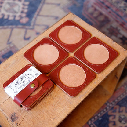 The Local Branch Saddle Premium Leather Coasters - USA Made