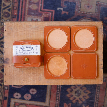The Local Branch Caramel Premium Leather Coasters - USA Made
