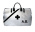 Silver bag with black cross and &