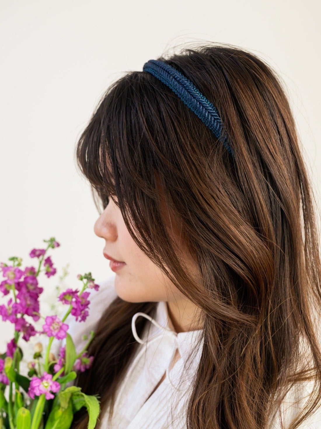 Esther Skinny Fishtail Headband Navy Blue Textured Weave - My American Goods