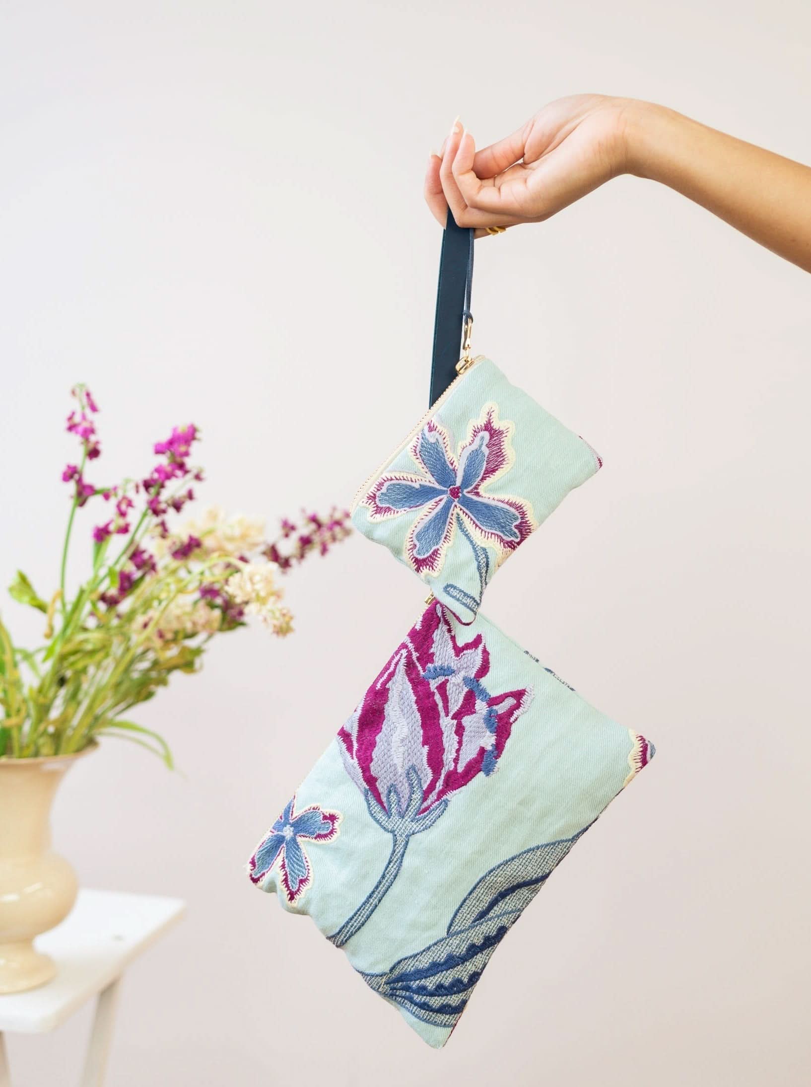 Ash &amp; Rose Enchanting Azure Embroidered Mini Pouch