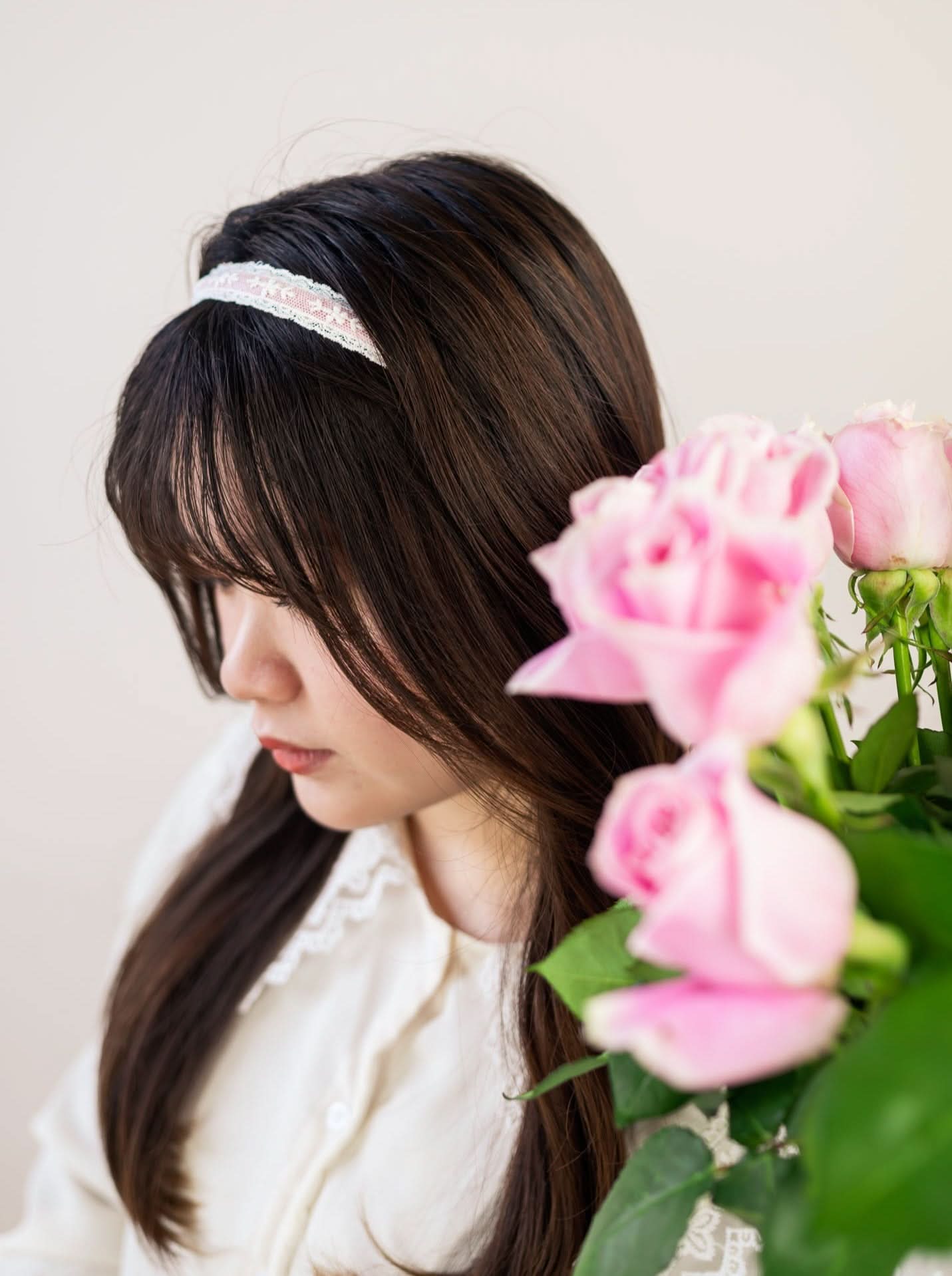 Ash &amp; Rose Headbands Blush Lace Skinny Headband