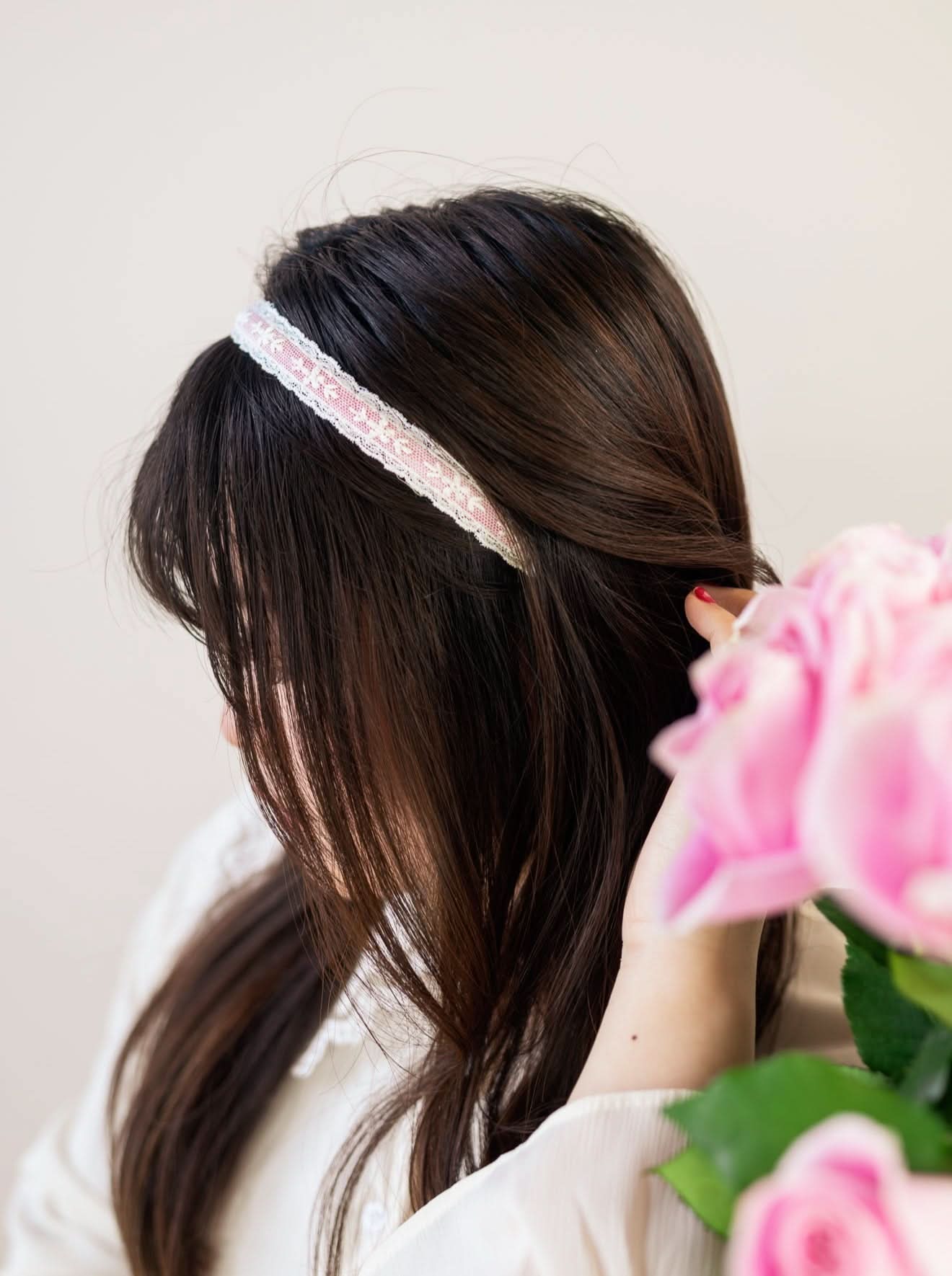 Ash &amp; Rose Headbands Blush Lace Skinny Headband