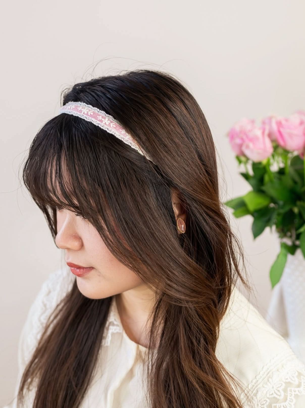 Ash &amp; Rose Headbands Blush Lace Skinny Headband