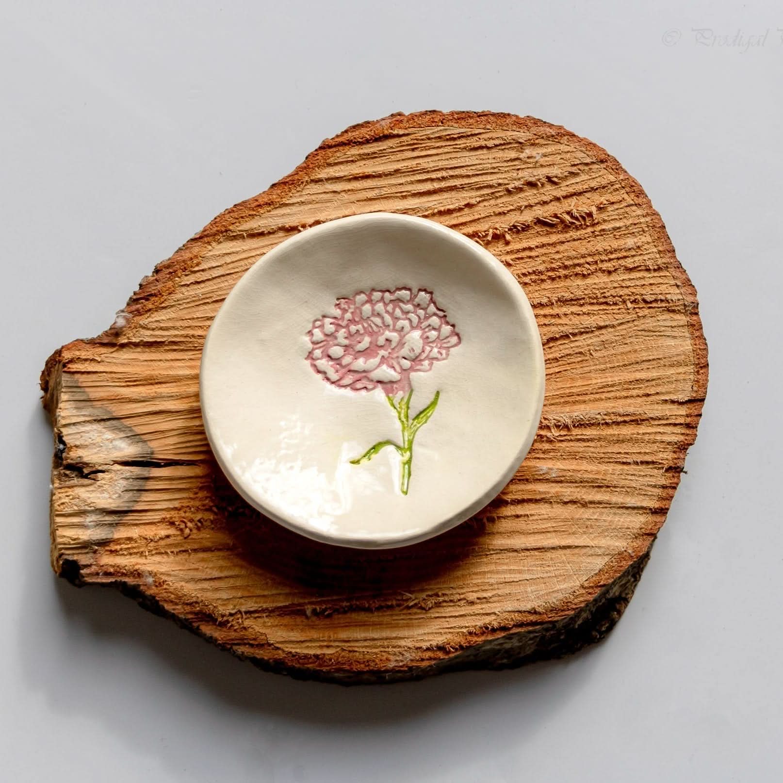 prodigalpottery Ceramic Birth Flower Ring Dish