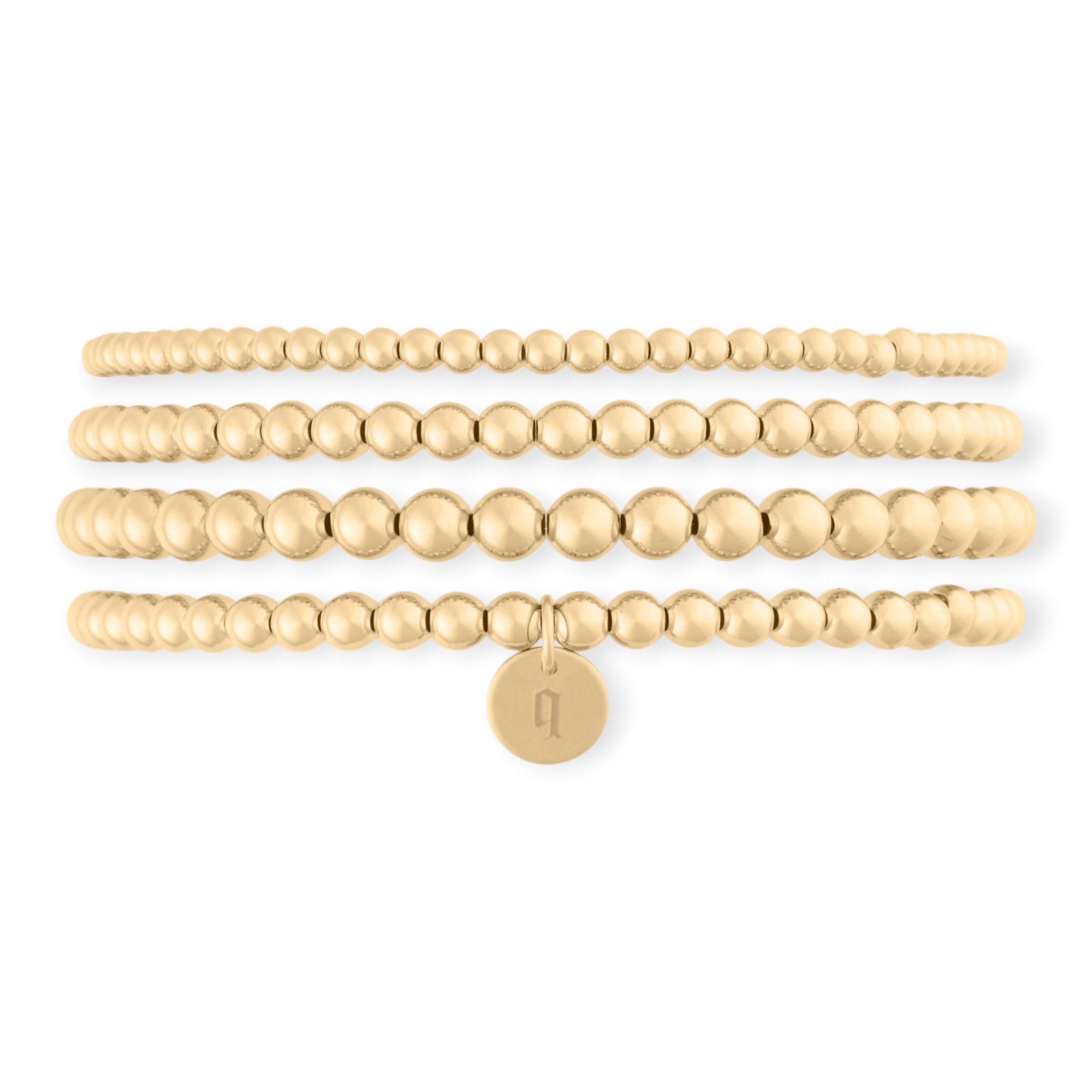 Cuffed by Nano LLC SMALL - 6.5" / q Old English Initial Juno Four Bracelet Stack
