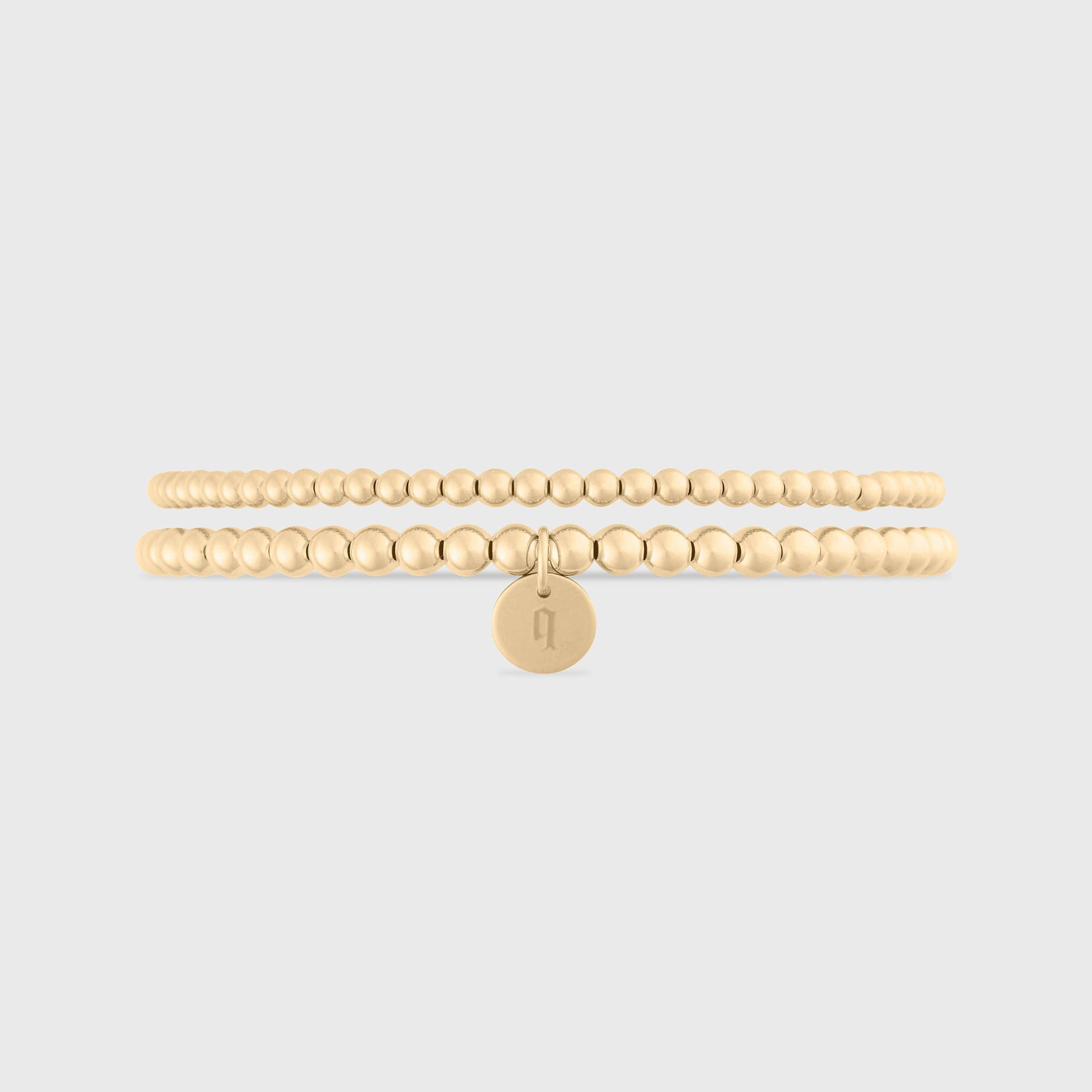 Old English Initial Juno Double Bracelet Stack (3mm + 4mm)