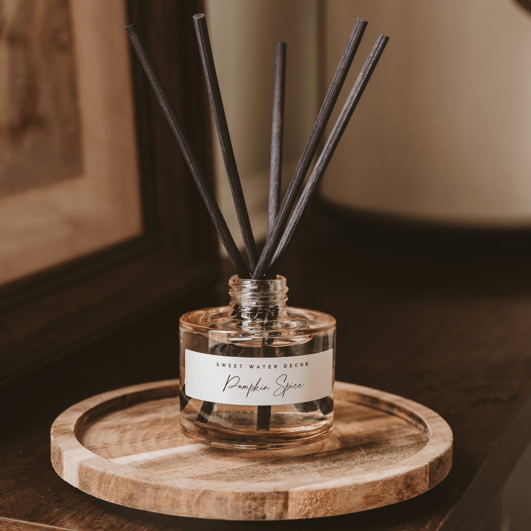 Sweet Water Decor Reed Diffusers Pumpkin Spice Tinted Glass Jar Reed Diffuser