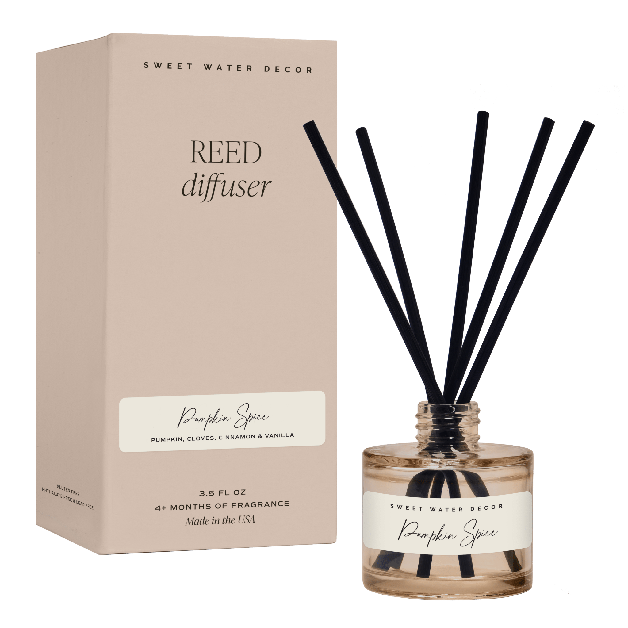 Sweet Water Decor Reed Diffusers Pumpkin Spice Tinted Glass Jar Reed Diffuser
