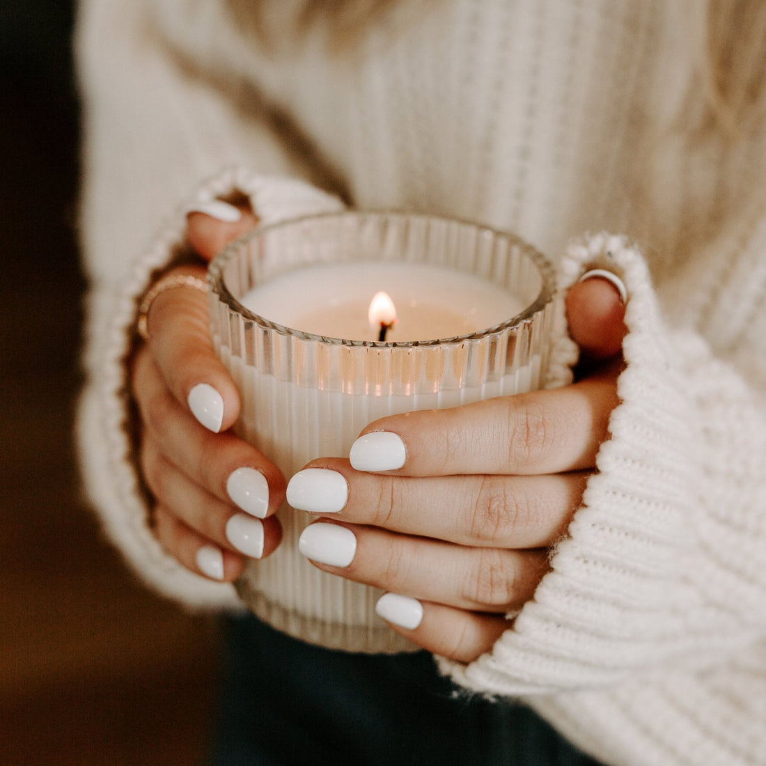 Cozy Season Fluted Soy Candle - Ribbed Glass Jar - 12 oz - My American Goods
