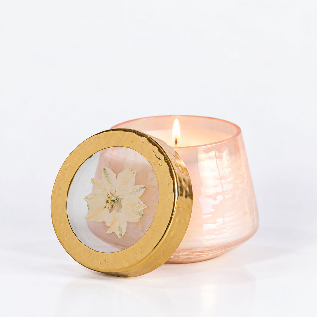 Petite Watercolor Pressed Floral Candle - Rose+ Oud