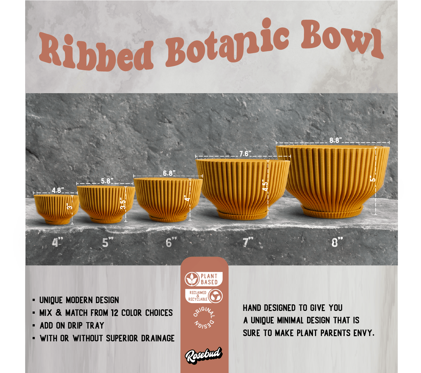 Rosebud HomeGoods Bonsai Pot with Drainage &amp; Tray